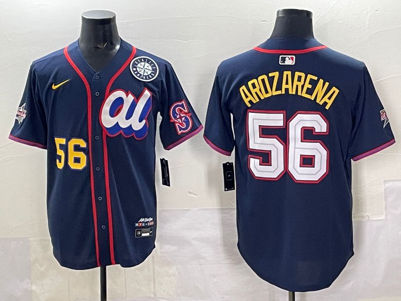 Men 2025 Seattle Mariners 56 Arozarena Drak Blue All star Nike MLB Jersey style 07